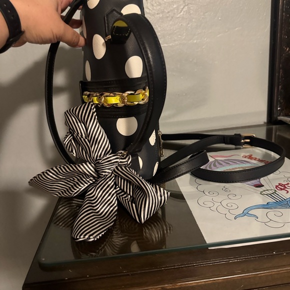 Aldo Polka Dot and Stripe Crossbody Bag with Yellow Handle - Picture 2 of 6